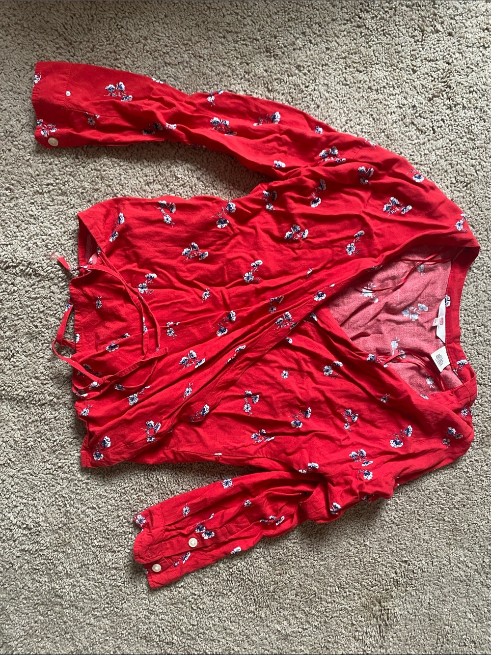 Levi's Red Floral Wrap Top